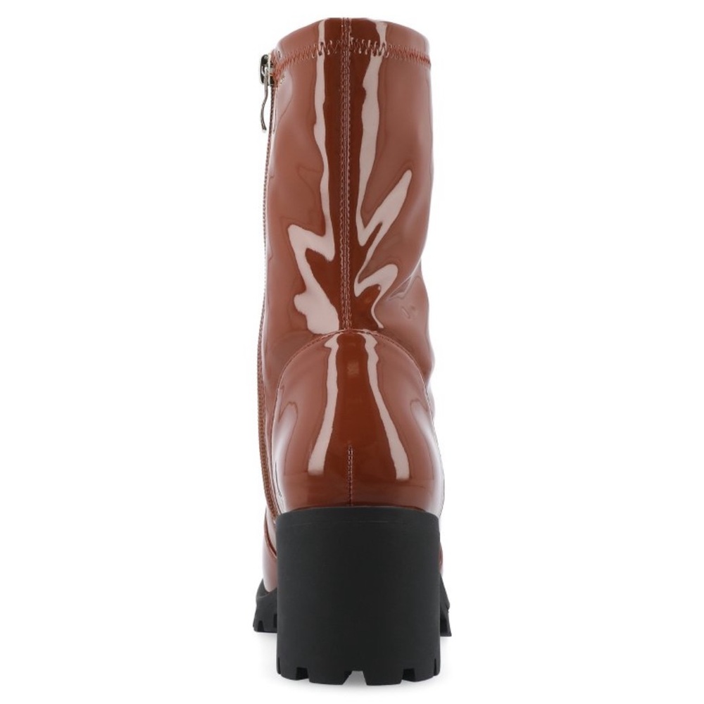 Journee Collection Brown Patent Vegan Leather Icelyn Calf Lug Boots 9.5 NWOB - Picture 3 of 15